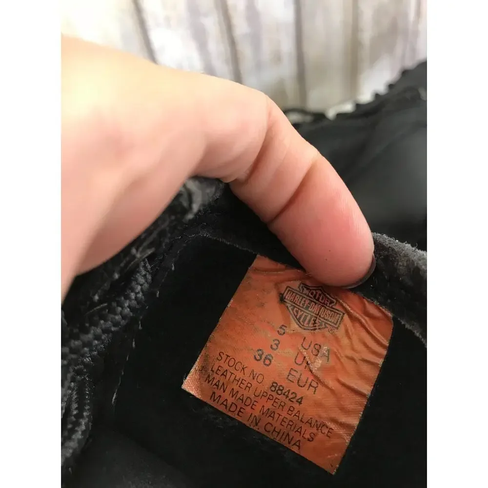 VINTAGE Harley Davidson Black Leather Combat Boots Lace Zip Up 5 Oil Resistant